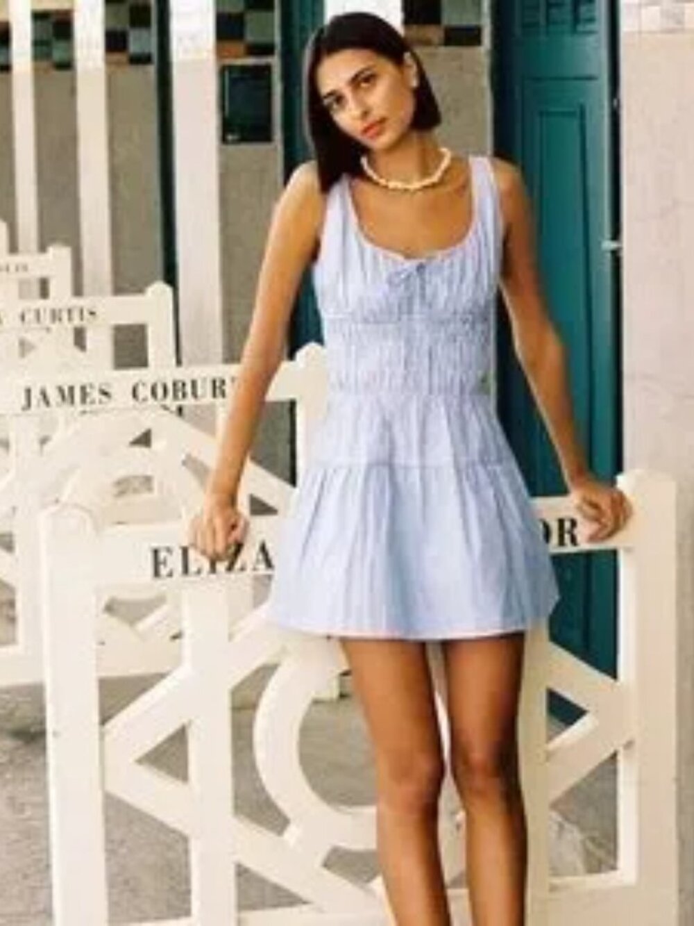 CIAO LUCIA Gianluca Mini Sun Dress in Blue Cotton - Smocked waist Tiered Dainty
